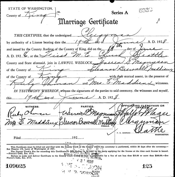 Magnuson Marriage Certificate
