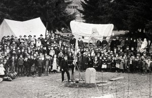 1906 Feb. 19. Setting historical marker in Tenino, WA w/ pioneers.