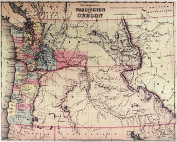 1853 WA & OR Territory map