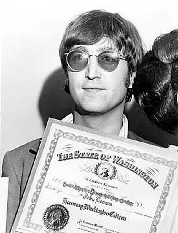 John Lennon with OSOS certificate