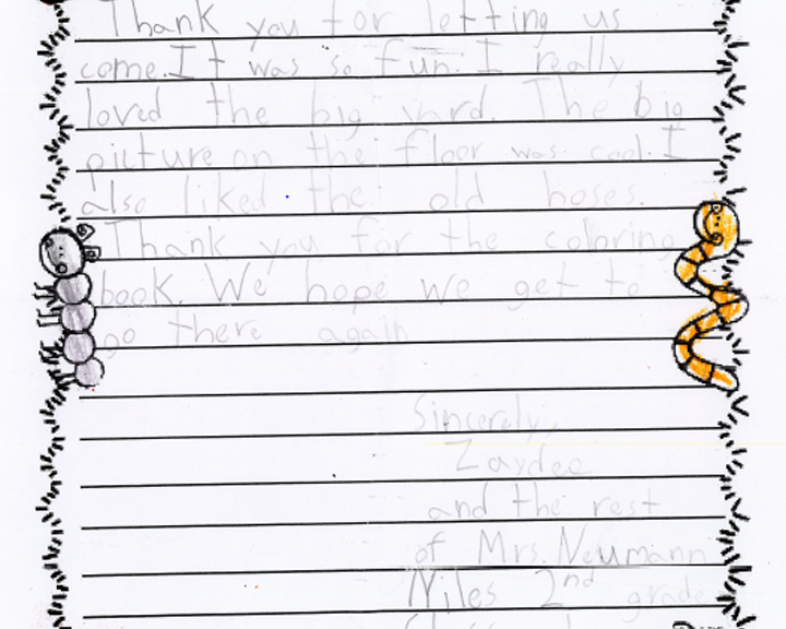 Toledo Elementary School student's letter after visit to Washington State Capitol.