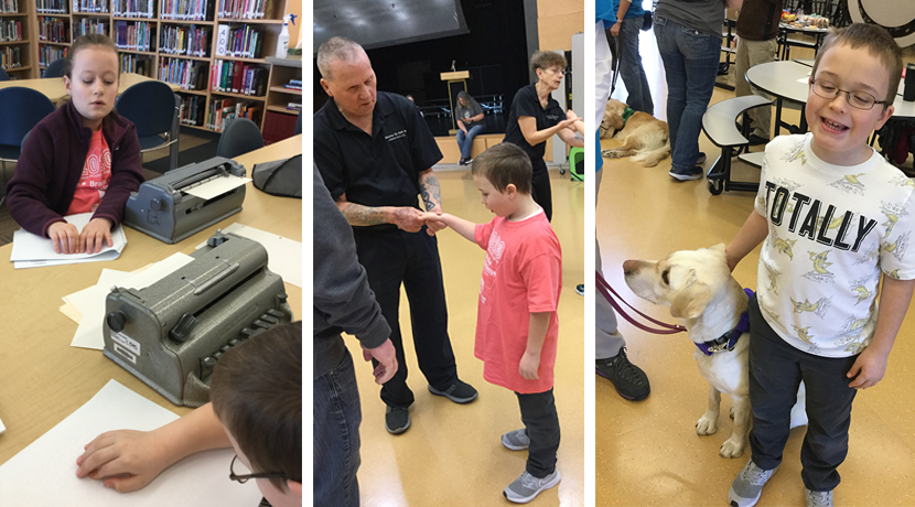 Braille Challenge in Cheney, brailling, martial arts, and support dogs