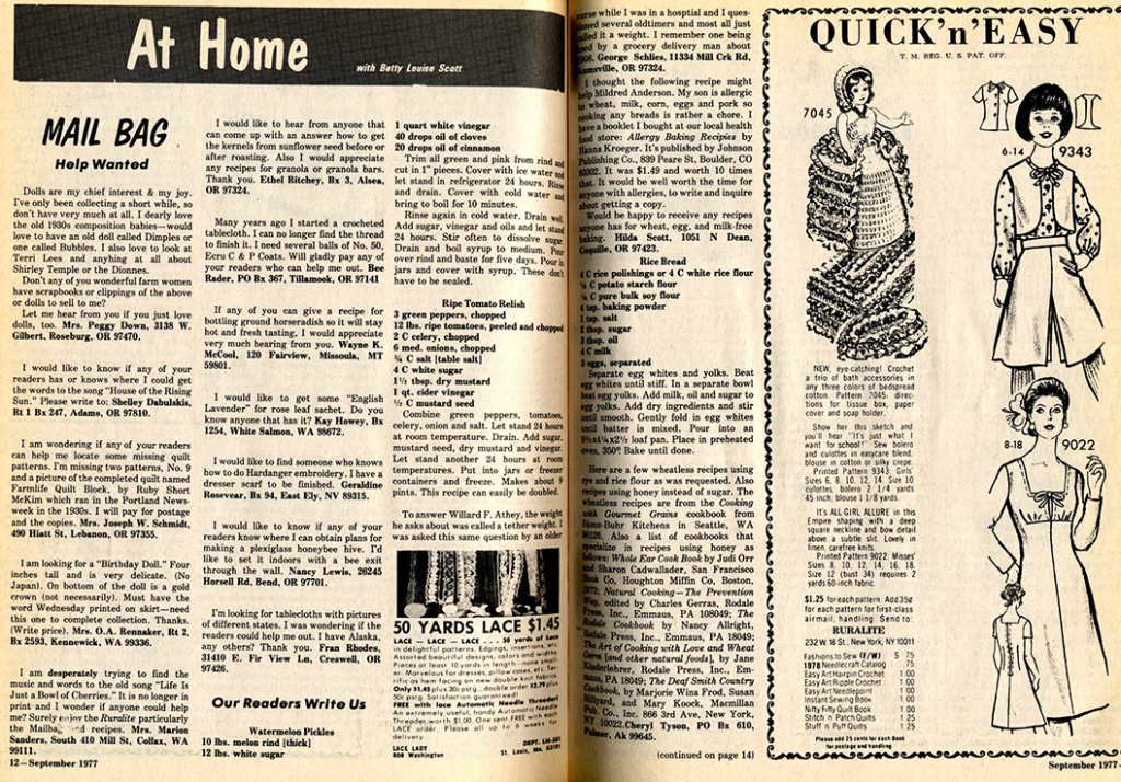 Spread from Kittitas Ruralite magazine, September 1977. Section titled "At Home".