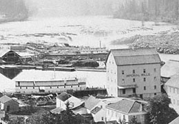 image of Oregon City and Willamette Falls, circa 1870's?, found at the Oregon Historical Society at OrHi 2591