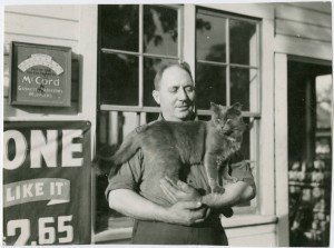 Oliver Brodock and his cat, 1940