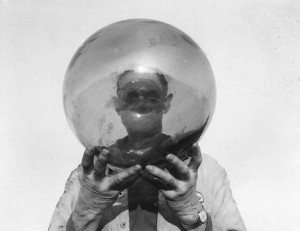Larry Tommer with Japanese glass fishing float found near Ocean Shores, Washington.