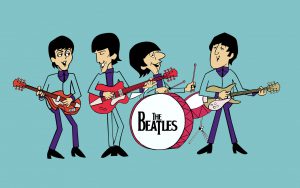 Caricature of British rock group, the Beatles.