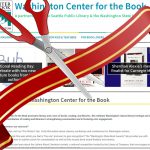 Scissors cutting a red ribbon to unveil the new Washington Center for the Book Webpage